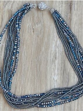 Premier Design Sparkling Blue & Silver-Tone Multi-strand Beaded Necklace